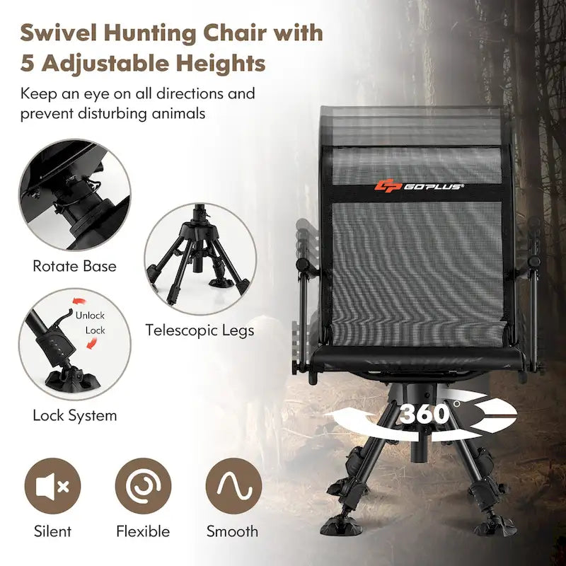 Chaise de Chasse Pivotante Goplus avec 4 Pieds Réglables à 360° Pliable Silencieuse - Voir les Détails