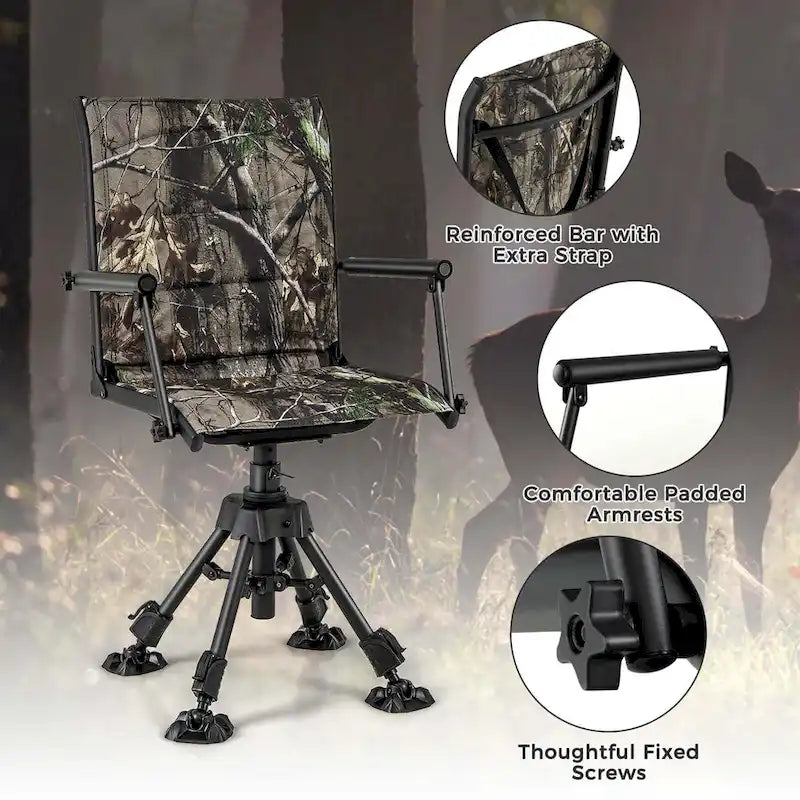 Chaise de Chasse Pivotante Goplus avec 4 Pieds Réglables à 360° Pliable Silencieuse - Voir les Détails