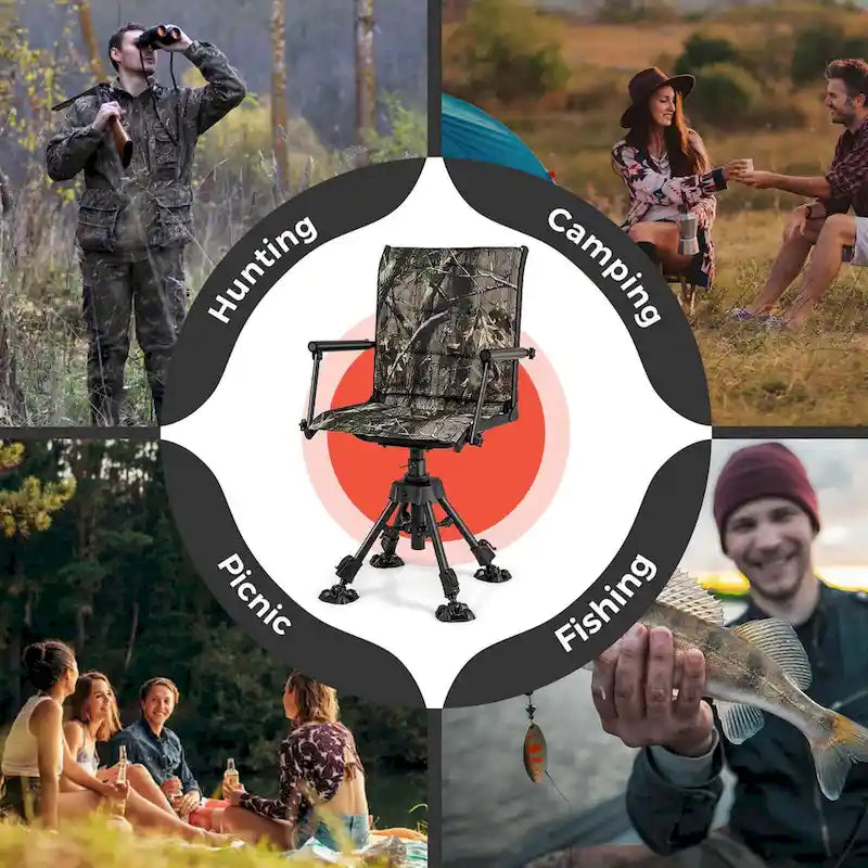 Chaise de Chasse Pivotante Goplus avec 4 Pieds Réglables à 360° Pliable Silencieuse - Voir les Détails