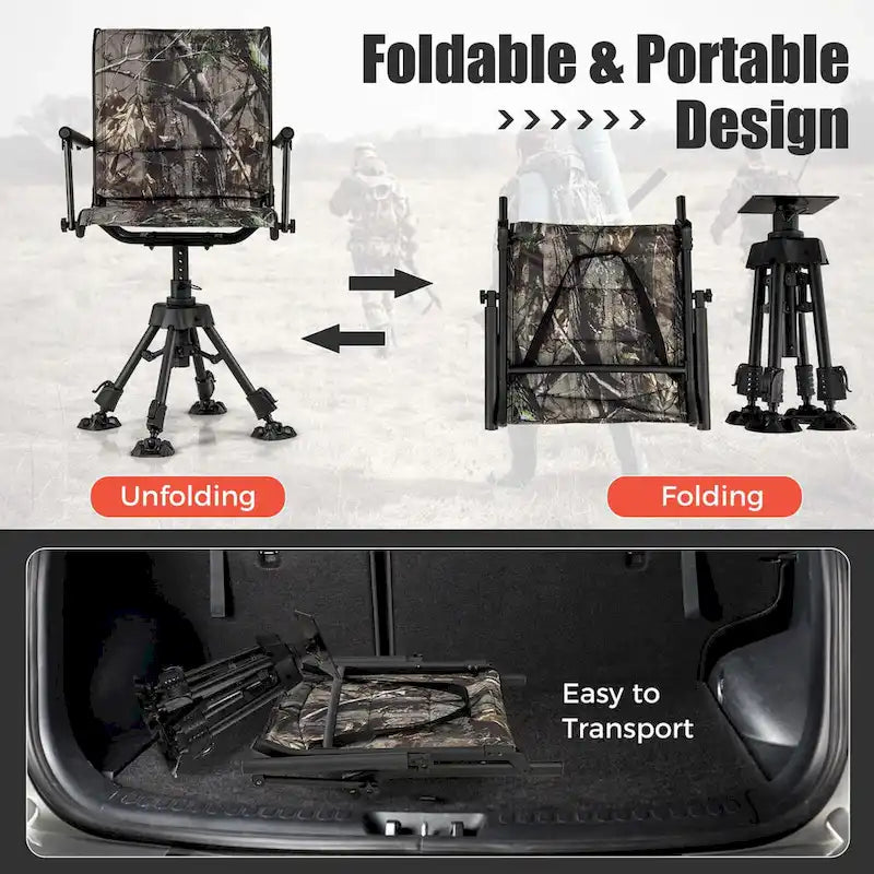 Chaise de Chasse Pivotante Goplus avec 4 Pieds Réglables à 360° Pliable Silencieuse - Voir les Détails