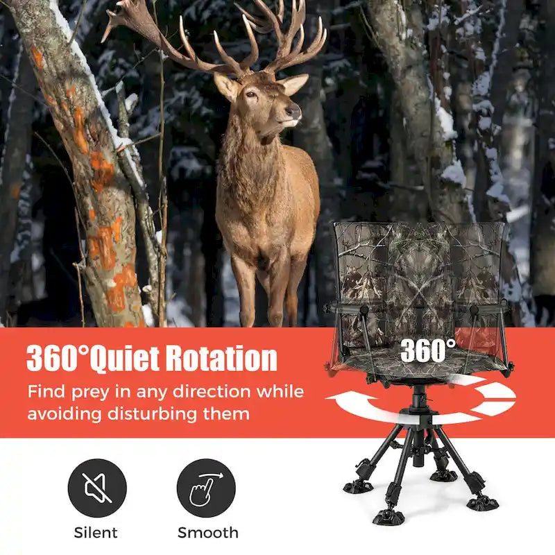Chaise de Chasse Pivotante Goplus avec 4 Pieds Réglables à 360° Pliable Silencieuse - Voir les Détails