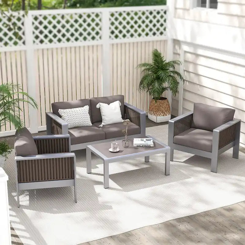 Fauteuil de patio en aluminium avec coussins épais pour le confort – 31L x 27,5W x 24,5H