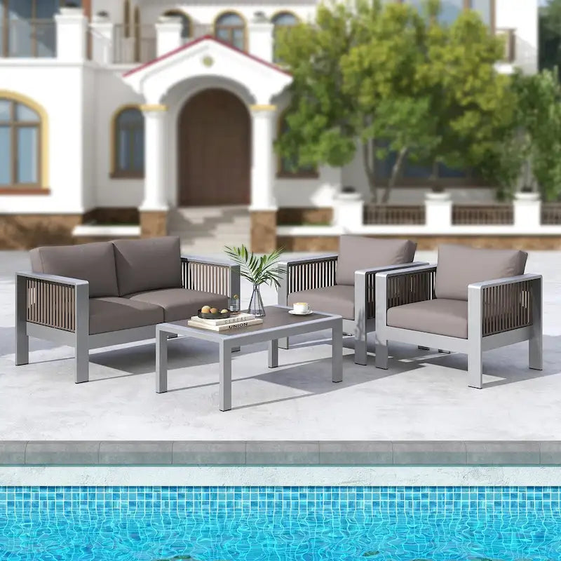 Fauteuil de patio en aluminium avec coussins épais pour le confort – 31L x 27,5W x 24,5H