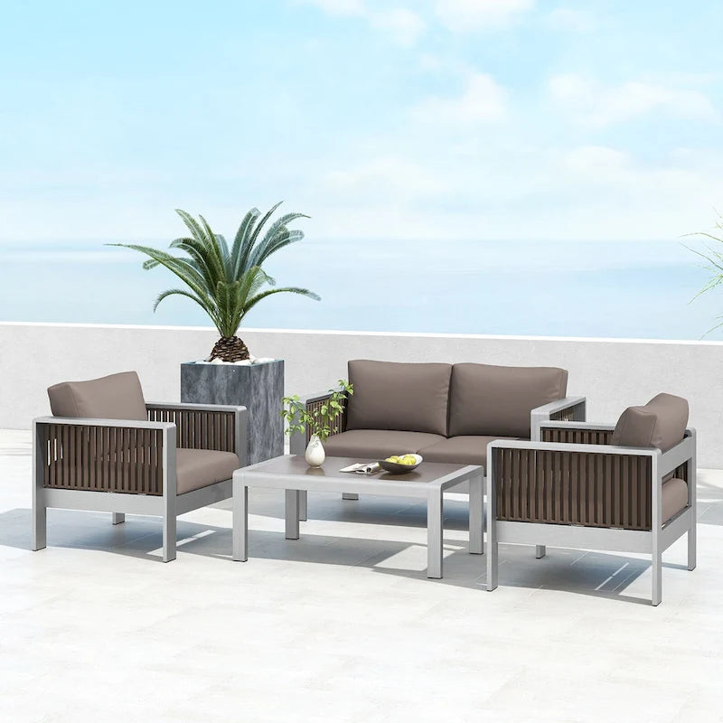 Fauteuil de patio en aluminium avec coussins épais pour le confort – 31L x 27,5W x 24,5H