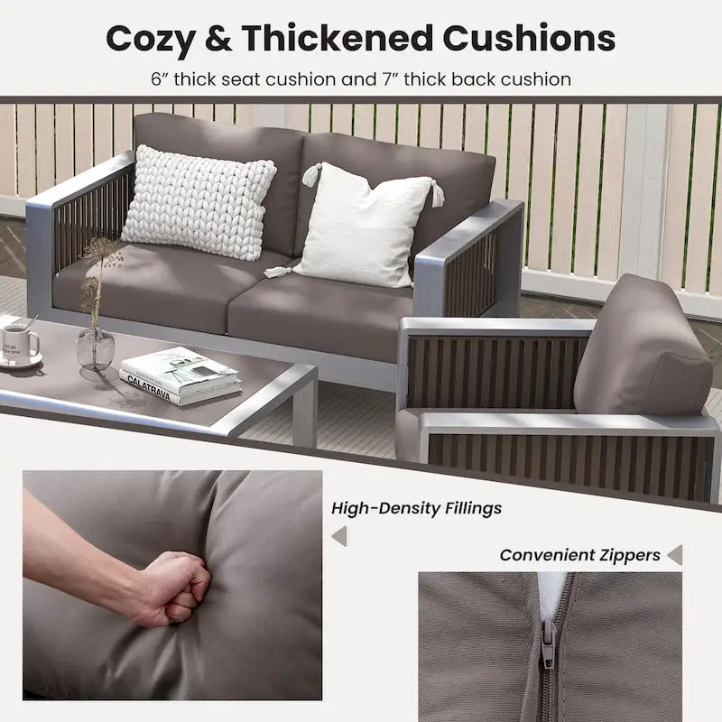 Fauteuil de patio en aluminium avec coussins épais pour le confort – 31L x 27,5W x 24,5H