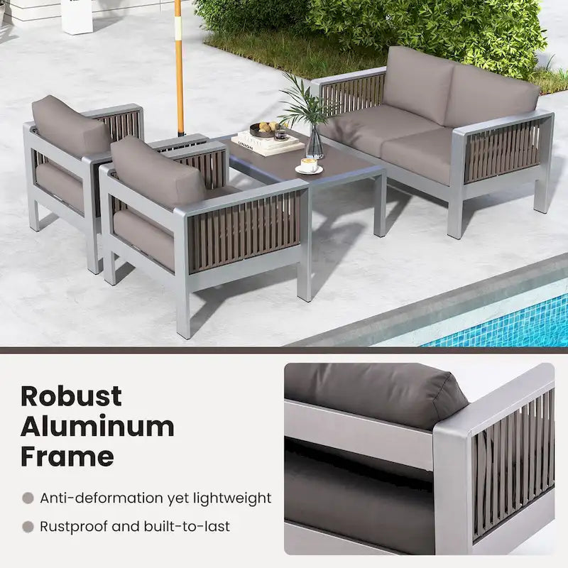 Fauteuil de patio en aluminium avec coussins épais pour le confort – 31L x 27,5W x 24,5H