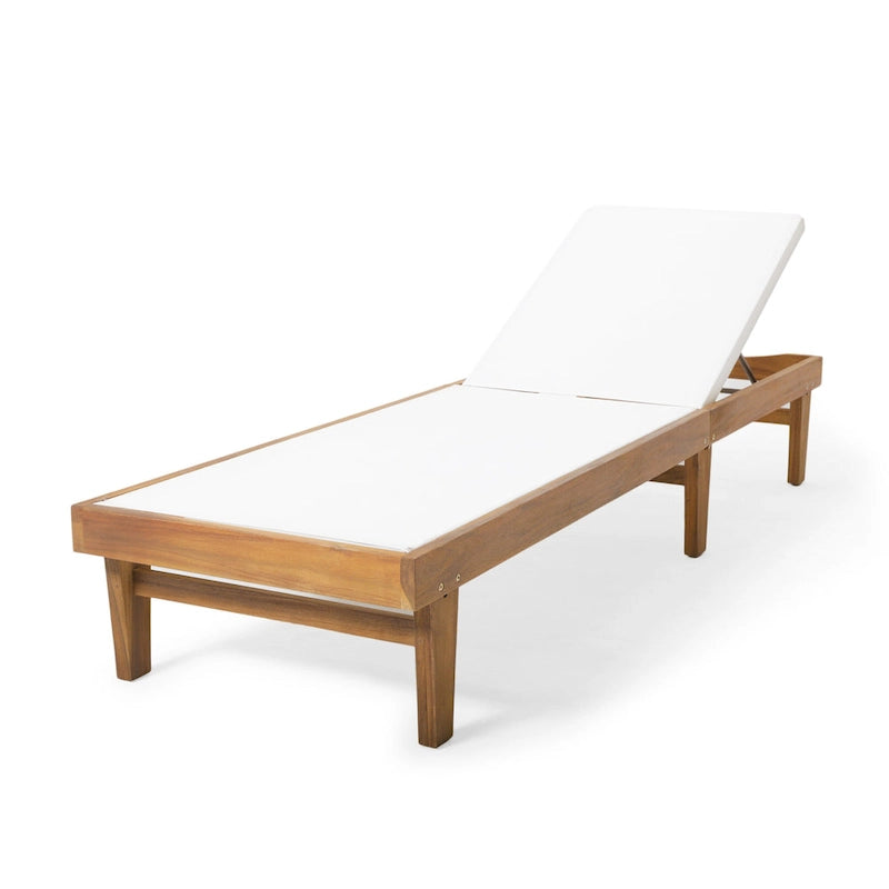 Chaise longue d'extérieur Liam, assise ergonomique en maille blanche, bois d'acacia marron