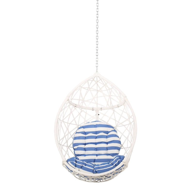 Chaise suspendue Kiwi avec chaîne, en forme d'œuf, en rotin tressé, blanche