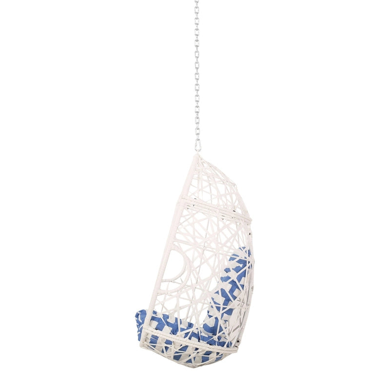 Chaise suspendue Kiwi avec chaîne, en forme d'œuf, en rotin tressé, blanche