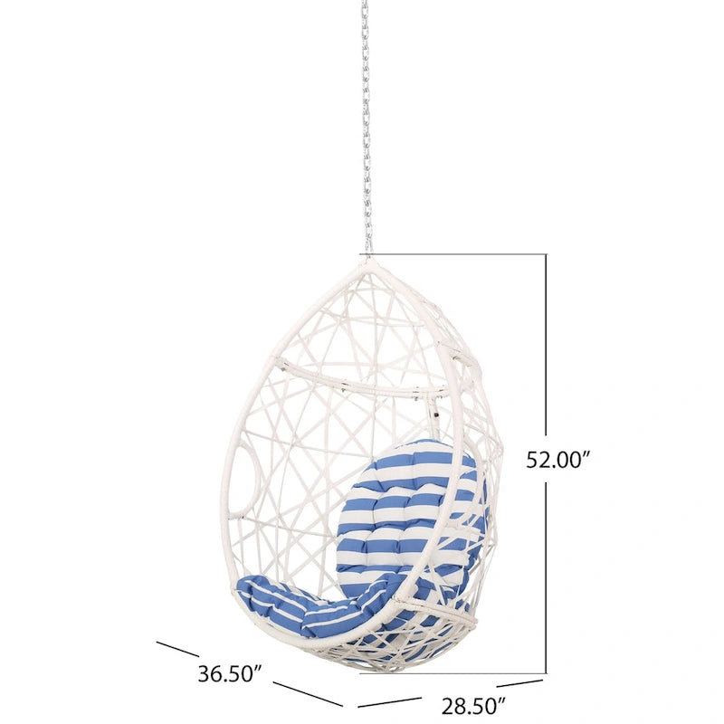Chaise suspendue Kiwi avec chaîne, en forme d'œuf, en rotin tressé, blanche