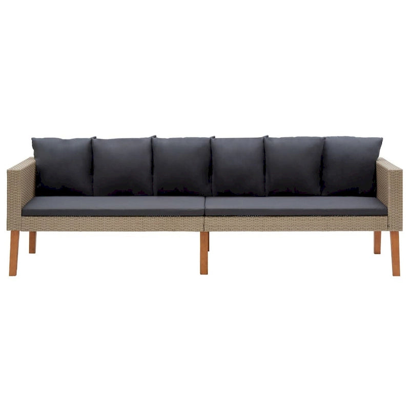 Canapé de patio 3 places d'extérieur, en rotin synthétique beige de 218 cm, coussins gris