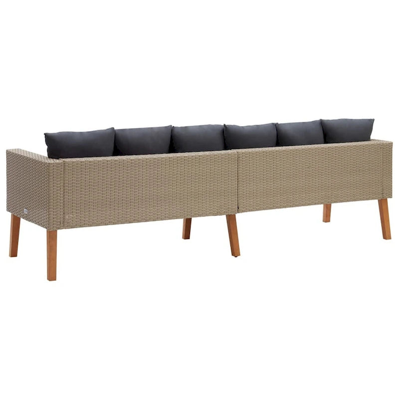 Canapé de patio 3 places d'extérieur, en rotin synthétique beige de 218 cm, coussins gris
