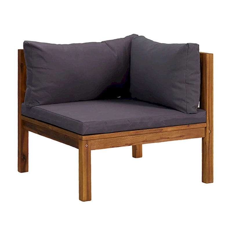 Canapé modulable d'extérieur, 4 places, bois d'acacia massif marron, coussins gris
