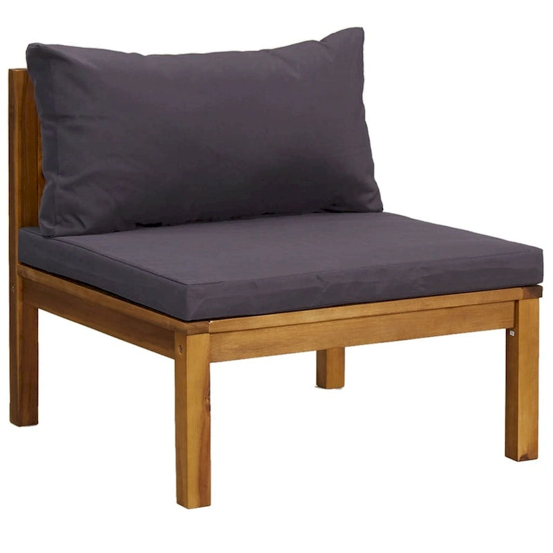 Canapé modulable d'extérieur, 4 places, bois d'acacia massif marron, coussins gris