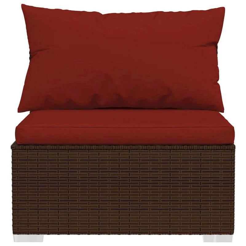 Faye, ensemble de canapés modulaires d'extérieur 3 pièces, 3 coussins, brun-rouge
