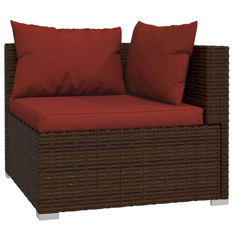 Faye, ensemble de canapés modulaires d'extérieur 3 pièces, 3 coussins, brun-rouge