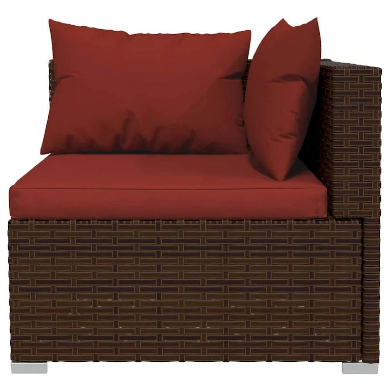 Faye, ensemble de canapés modulaires d'extérieur 3 pièces, 3 coussins, brun-rouge