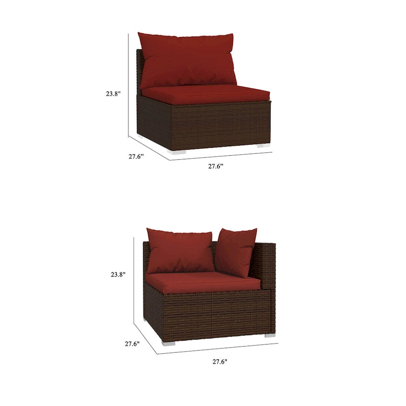 Faye, ensemble de canapés modulaires d'extérieur 3 pièces, 3 coussins, brun-rouge