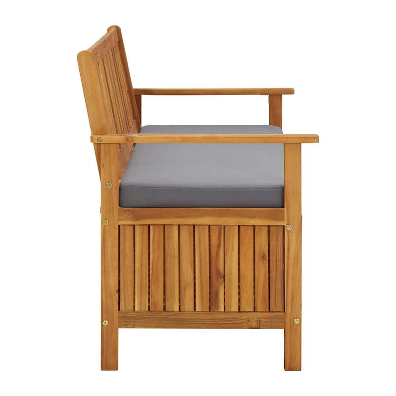 Banc de rangement d'extérieur, bois d'acacia massif marron, tissu gris, 120 cm
