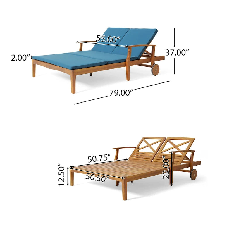 Transat double Hoye, extérieur, 200 cm, bois d'acacia