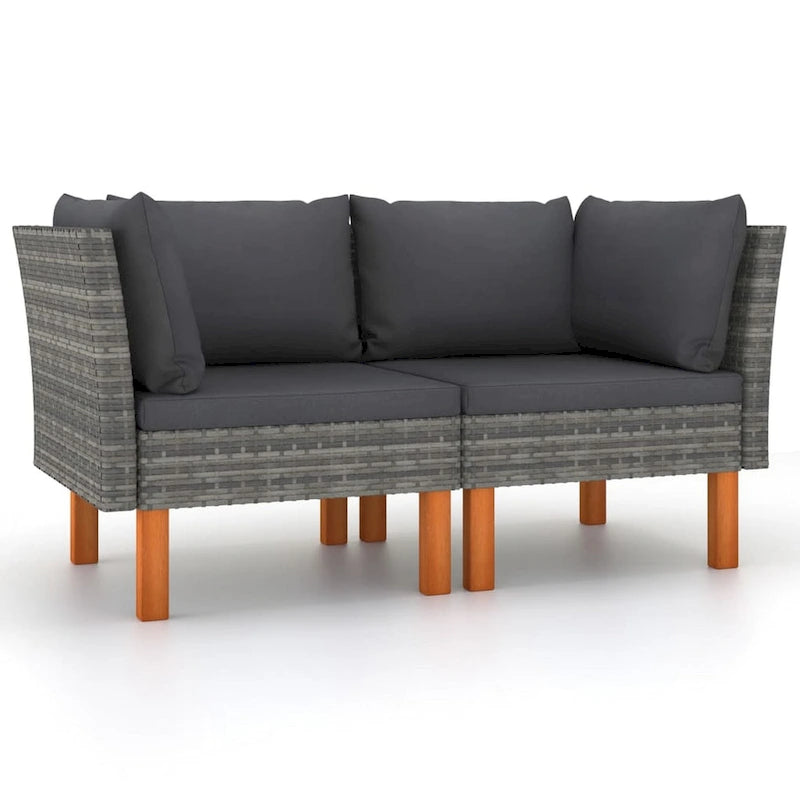 Casey 2pc Modular Outdoor Corner Loveseat, Gray Rattan Fabric Cushions