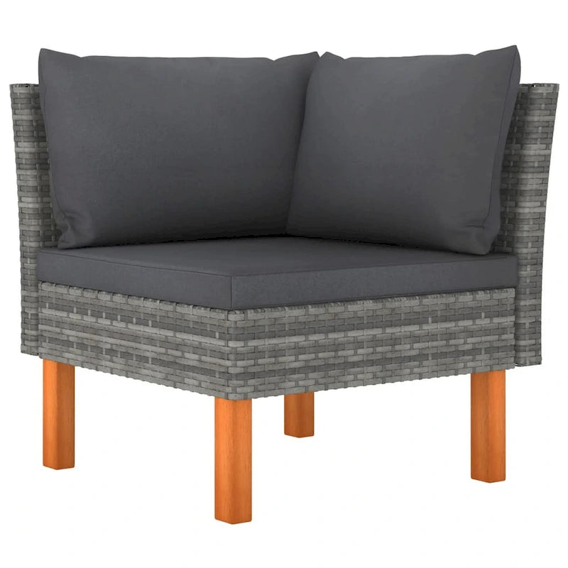 Canapé d'angle modulaire 2 places Casey, coussins en tissu et rotin gris