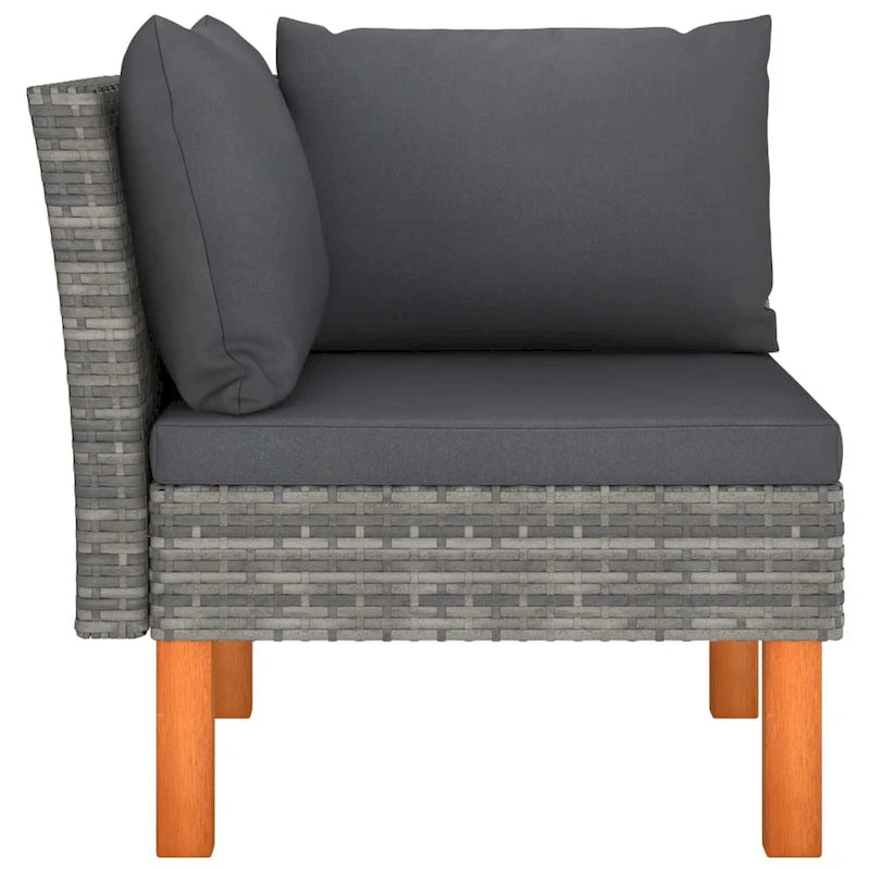 Canapé d'angle modulaire 2 places Casey, coussins en tissu et rotin gris