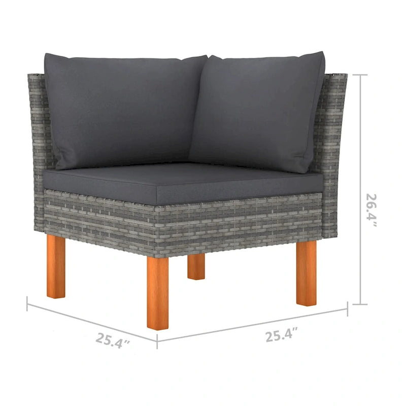 Canapé d'angle modulaire 2 places Casey, coussins en tissu et rotin gris