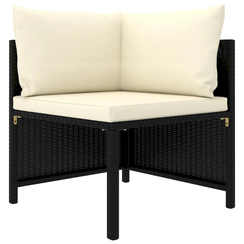 Ensemble de canapé d'extérieur 10 pièces, coussins blancs, 9 fauteuils modulables, table, noir
