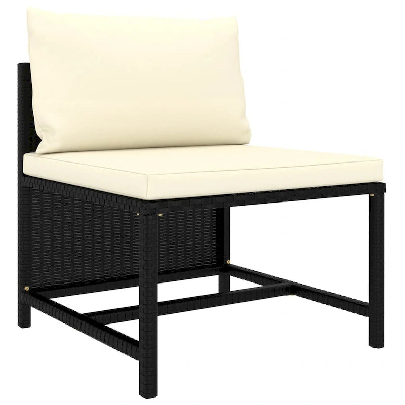 Ensemble de canapé d'extérieur 10 pièces, coussins blancs, 9 fauteuils modulables, table, noir