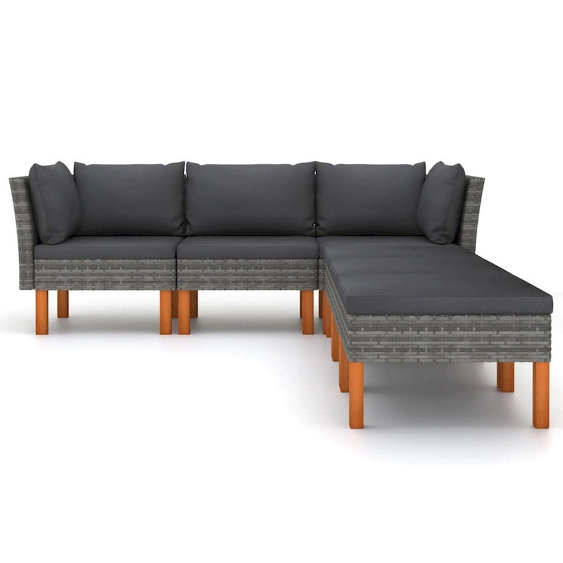 Feno Ensemble de Salon d'extérieur Modulable 6 Pièces, Canapé en L, 3 Poufs, Rotin Gris Foncé
