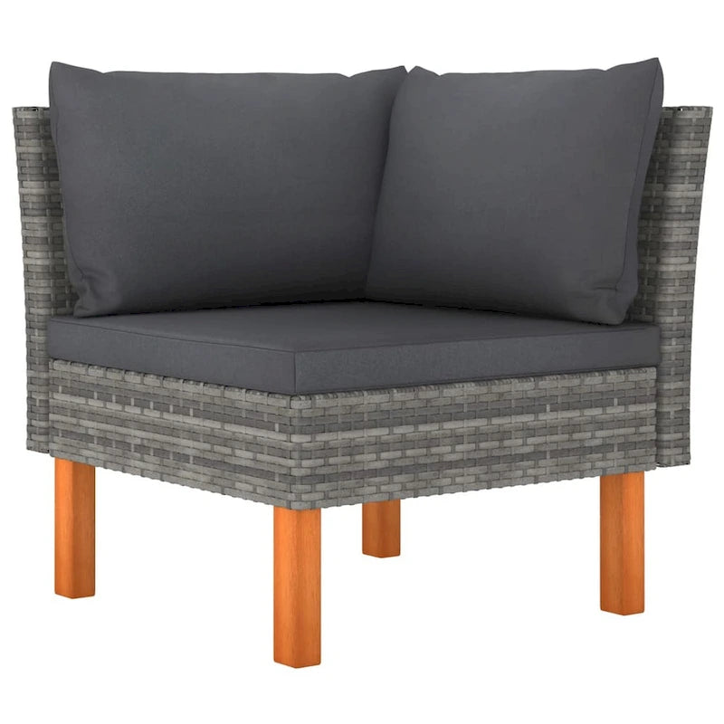 Feno Ensemble de Salon d'extérieur Modulable 6 Pièces, Canapé en L, 3 Poufs, Rotin Gris Foncé