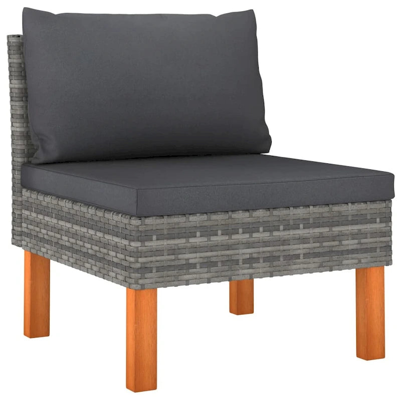 Feno Ensemble de Salon d'extérieur Modulable 6 Pièces, Canapé en L, 3 Poufs, Rotin Gris Foncé
