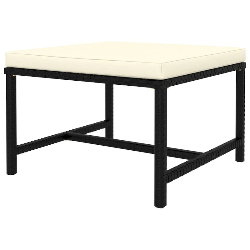 Repose-pieds ottoman sectionnel d'extérieur Reno, rotin noir, polyester ivoire