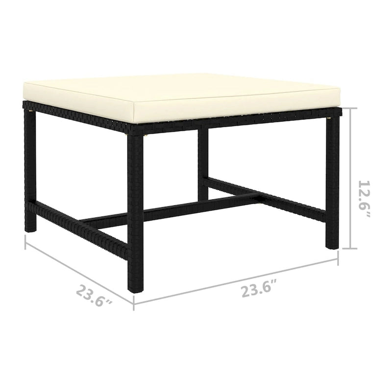 Repose-pieds ottoman sectionnel d'extérieur Reno, rotin noir, polyester ivoire