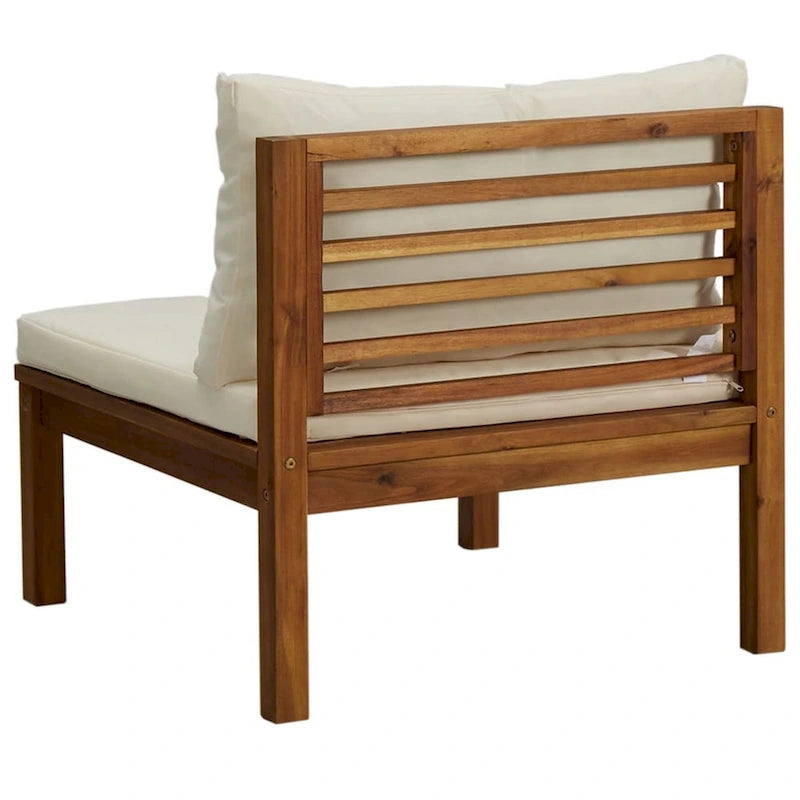 Siège de canapé modulable sans accoudoirs d'extérieur, crème, bois d'acacia