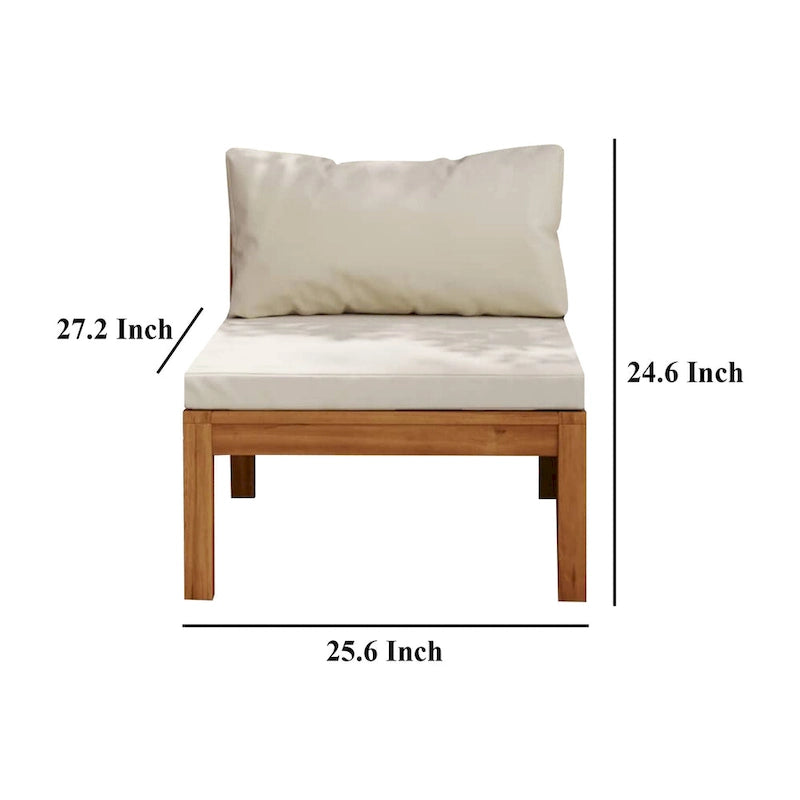 Siège de canapé modulable sans accoudoirs d'extérieur, crème, bois d'acacia