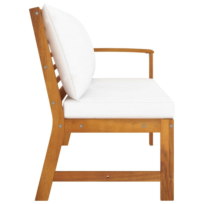 Banc de patio extérieur, 45 pouces, bois d'acacia massif marron, polyester crème