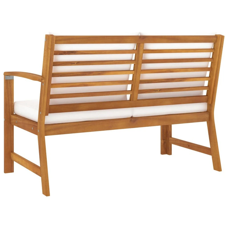 Banc de patio extérieur, 45 pouces, bois d'acacia massif marron, polyester crème