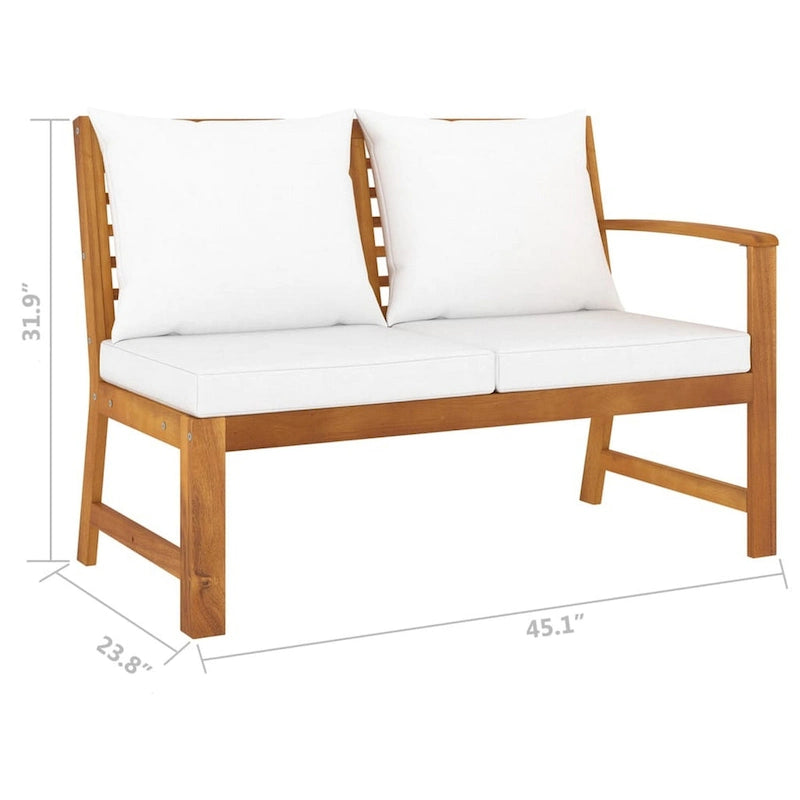 Banc de patio extérieur, 45 pouces, bois d'acacia massif marron, polyester crème