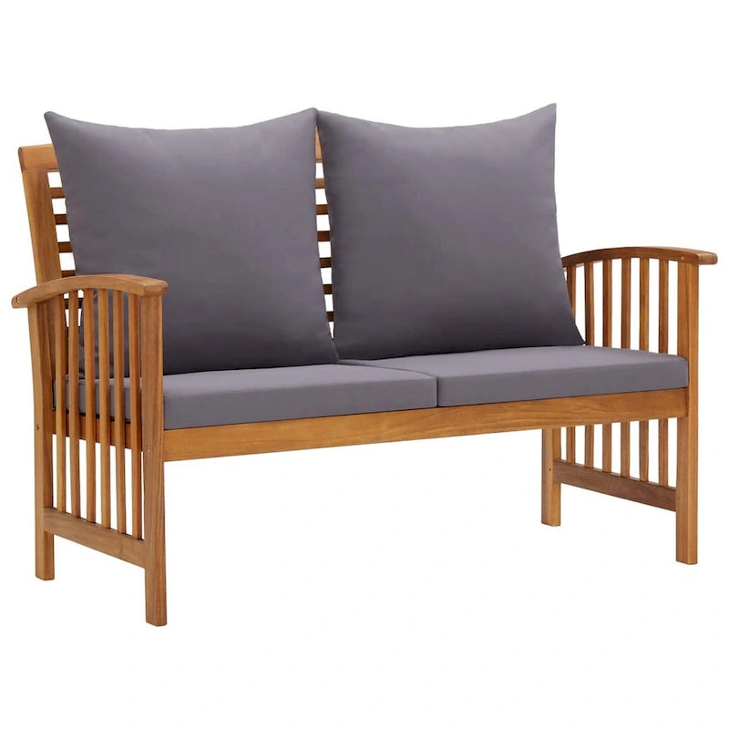 Mia, ensemble de patio 4 pièces, 2 chaises, canapé, table, coussins gris, brun