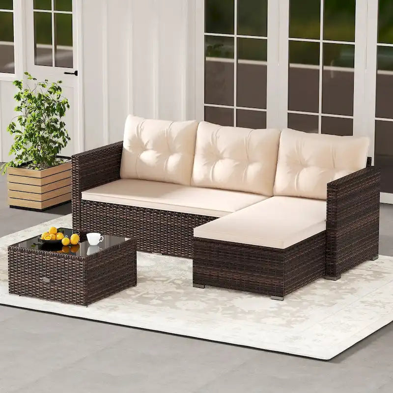 Ensemble de mobilier de jardin 4 places Gymax – Canapé d'angle en L pour terrasse