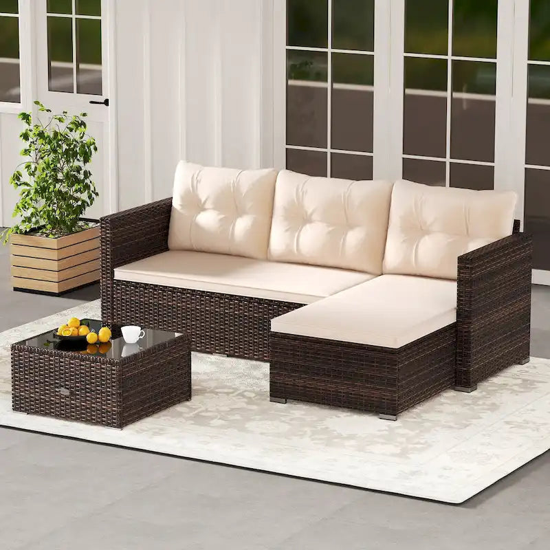 Gymax 4 Seats Outdoor Patio Furniture Set L-Shaped Couch Set for Yard