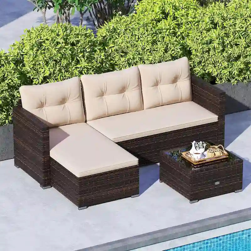 Ensemble de mobilier de jardin 4 places Gymax – Canapé d'angle en L pour terrasse