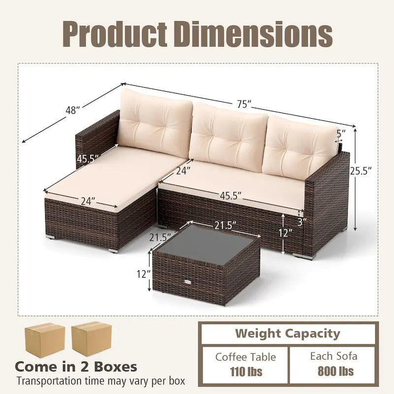 Ensemble de mobilier de jardin 4 places Gymax – Canapé d'angle en L pour terrasse