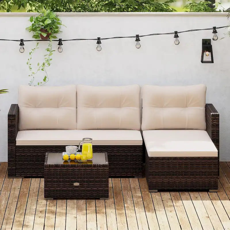 Ensemble de mobilier de jardin 4 places Gymax – Canapé d'angle en L pour terrasse