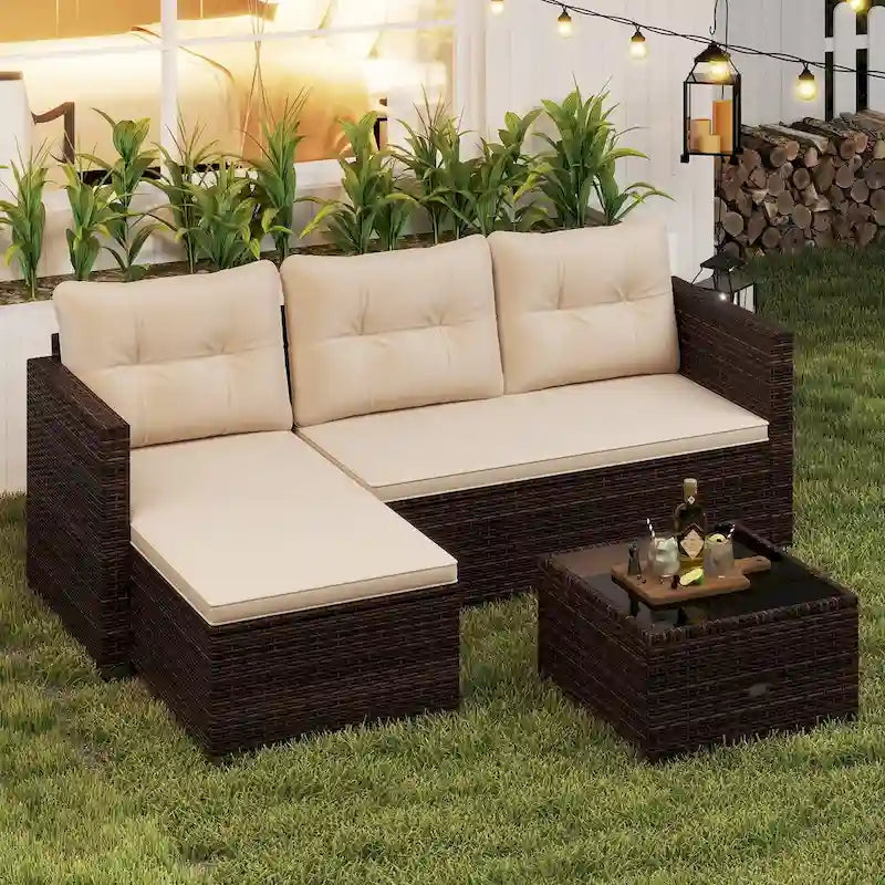 Ensemble de mobilier de jardin 4 places Gymax – Canapé d'angle en L pour terrasse