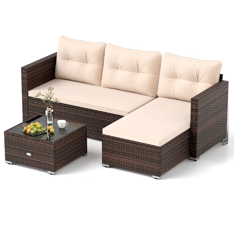 Ensemble de mobilier de jardin 4 places Gymax – Canapé d'angle en L pour terrasse