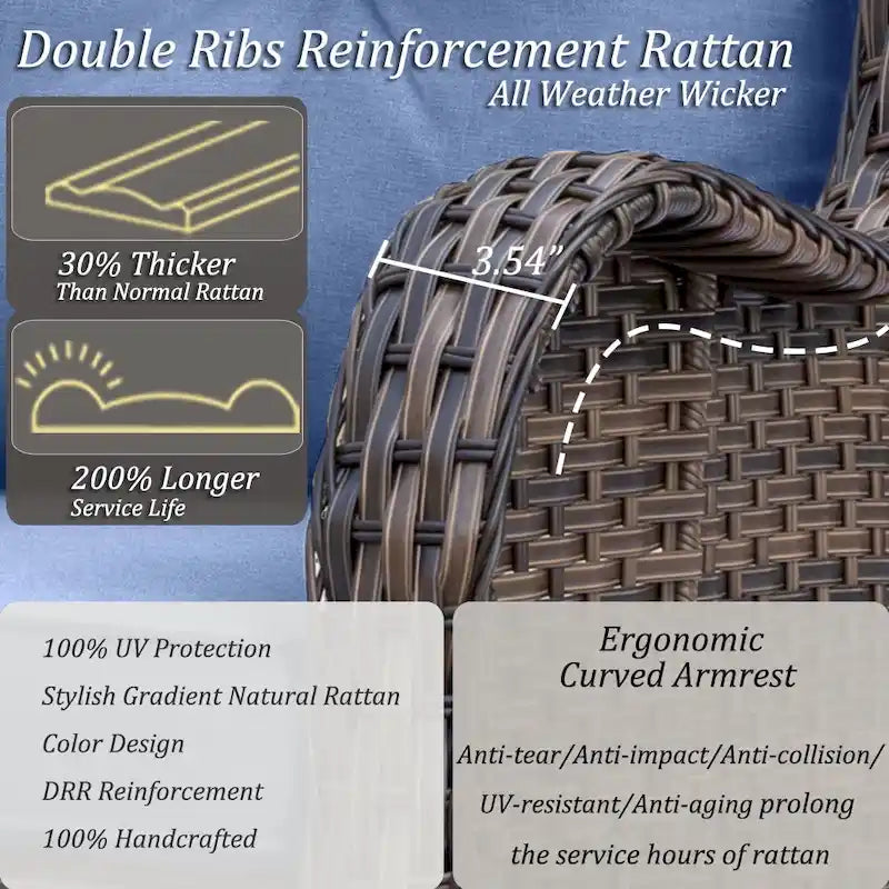 Salon de jardin en rotin et osier avec fauteuils à bascule pivotants
