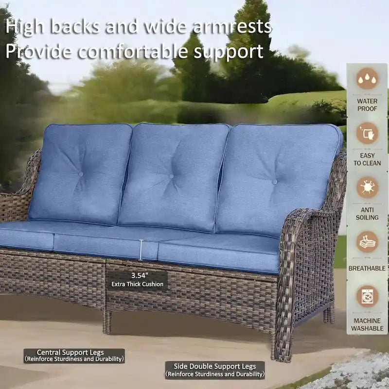 Salon de jardin en rotin et osier avec fauteuils à bascule pivotants